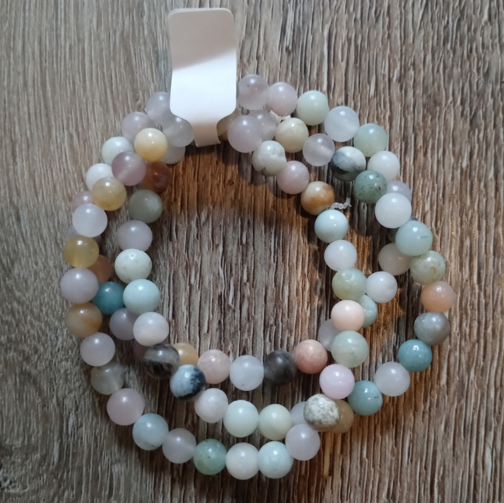 Amazonite & Pink Adventurine Healing Stacked Bracelets